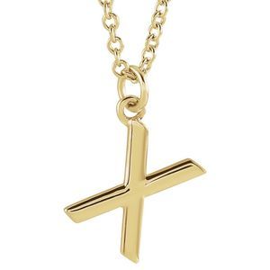 14k Yellow Gold 9.5mm Small Block Initial X Necklace, 16 Inch